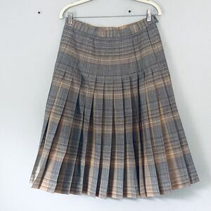 Pendleton Heritage VINTAGE Skirt 10 Gray Tan 100% Wool Pleated Reversible Plaid